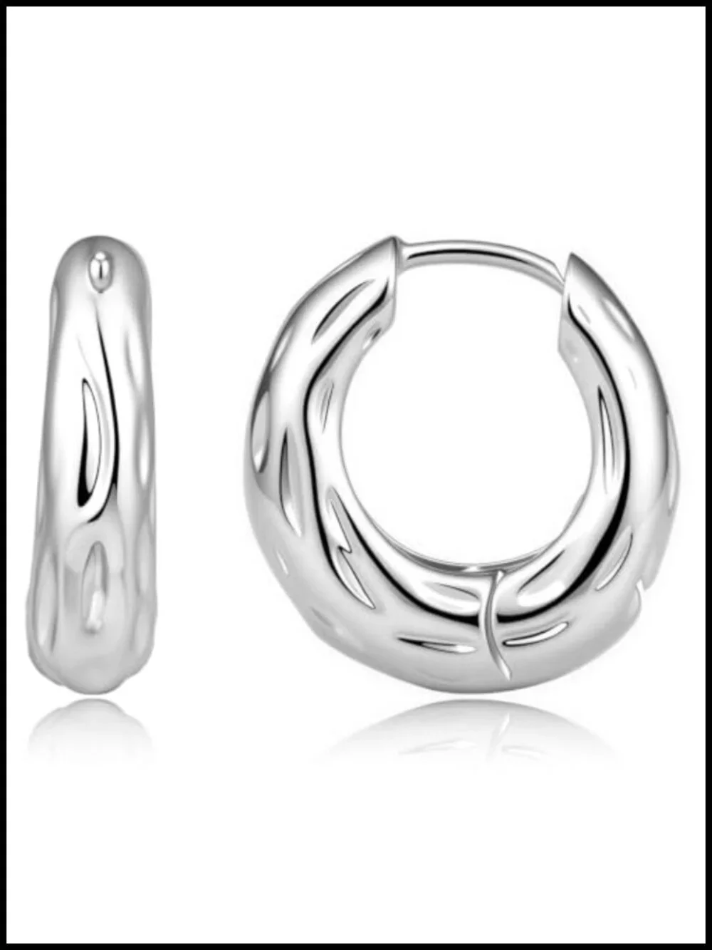 Small White Gold Plated Chunky Hoop Earrings S925 Sterling Silver Post